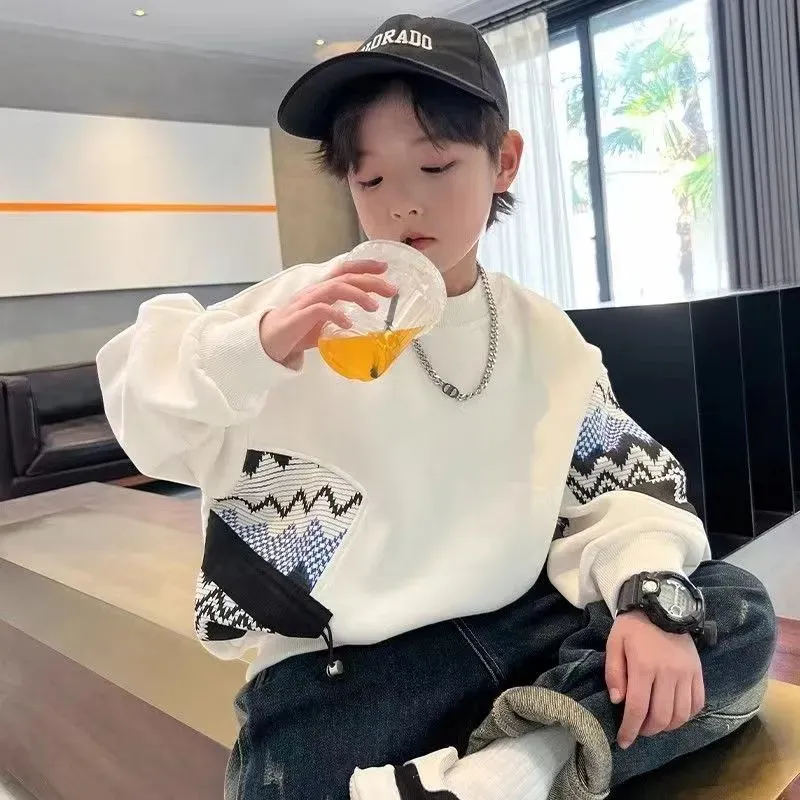 120-170 絶対流行 春秋 男の子 子供服 キッズ ジュニア 配色 長袖 カジュアル ファッション プルオーバー トップス トレーナー スウェット