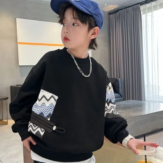 120-170 絶対流行 春秋 男の子 子供服 キッズ ジュニア 配色 長袖 カジュアル ファッション プルオーバー トップス トレーナー スウェット