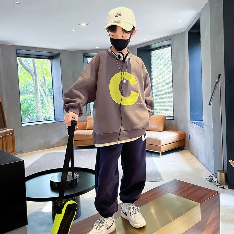 120-170 早い者勝ち 春秋 男の子 子供服 キッズ ジュニア プリント カジュアル 無地 トップス+パンツ ボトムス セットアップ