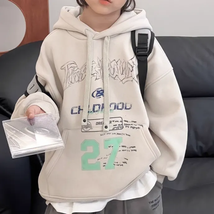 110-160 雑誌に掲載された 秋冬 男の子 子供服 キッズ ジュニア 裏起毛 厚手 プリント フード付き カジュアル トップス パーカー