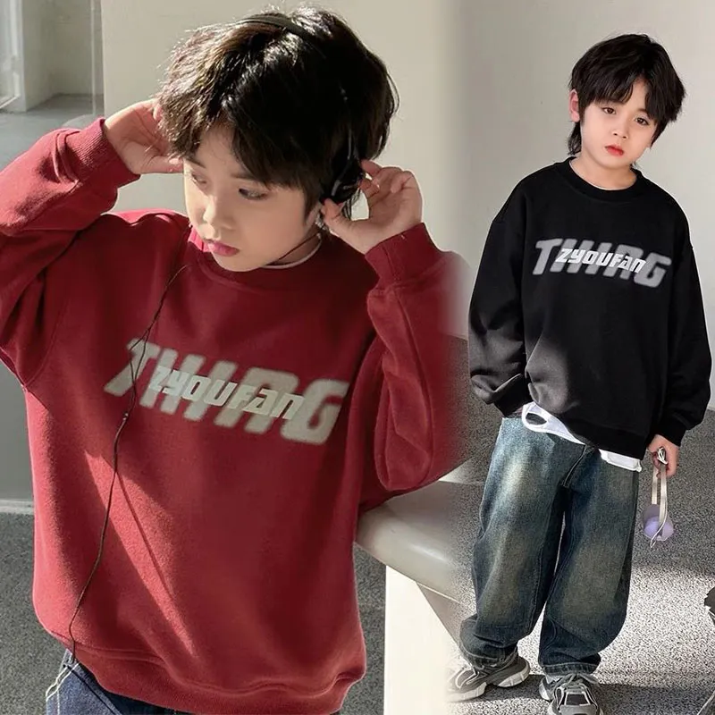 120-170 高級感 春秋 男の子 子供服 キッズ ジュニア 無地 アルファベット 長袖 プリント トップス トレーナー スウェット