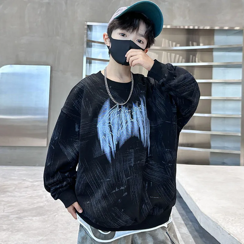 120-170 個性的なデザイン 春秋冬 男の子 子供服 キッズ ジュニア かっこいい 裏起毛 厚手 プリント トップス トレーナー スウェット