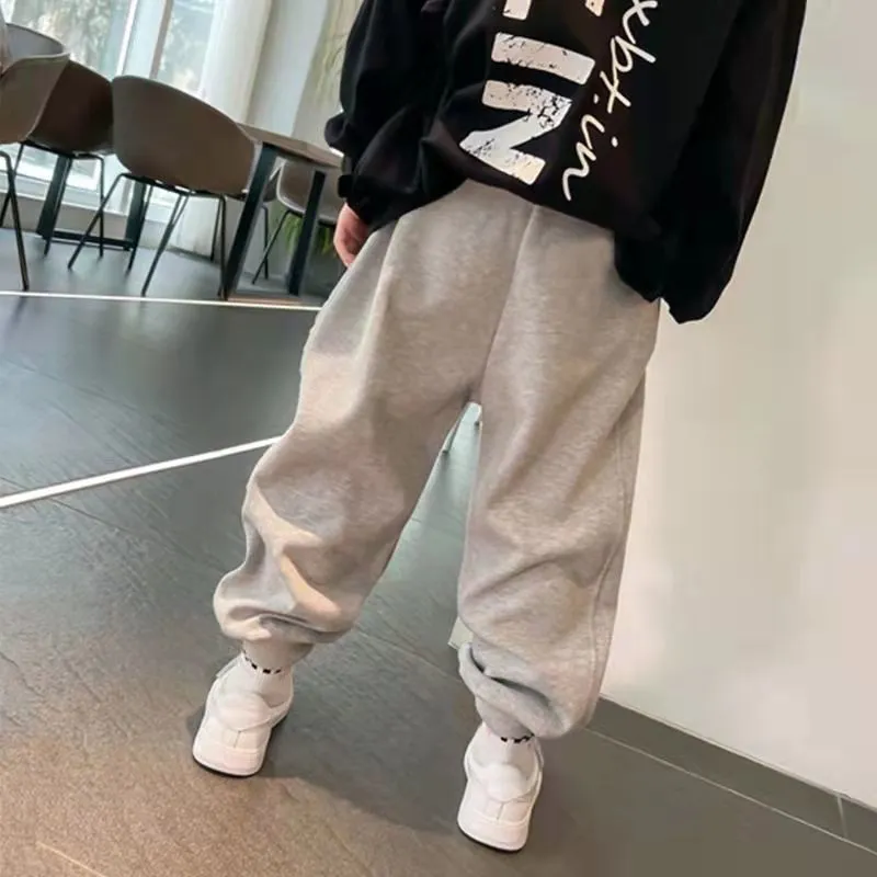 【100-170】アルファベット シンプル カジュアル スポーツ 春秋 薄手 冬 裏起毛 子供服 ジュニア 男の子 キッズ スウェット パンツ ボトムス