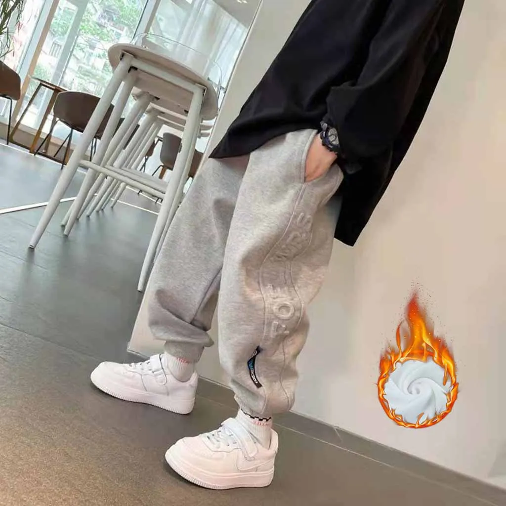 【100-170】アルファベット シンプル カジュアル スポーツ 春秋 薄手 冬 裏起毛 子供服 ジュニア 男の子 キッズ スウェット パンツ ボトムス