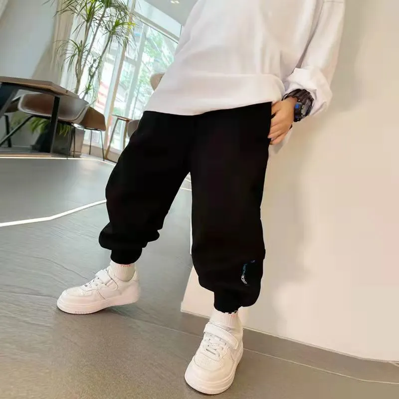 【100-170】アルファベット シンプル カジュアル スポーツ 春秋 薄手 冬 裏起毛 子供服 ジュニア 男の子 キッズ スウェット パンツ ボトムス