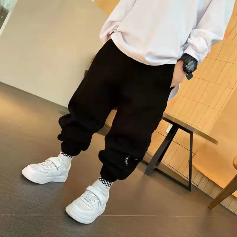【100-170】アルファベット シンプル カジュアル スポーツ 春秋 薄手 冬 裏起毛 子供服 ジュニア 男の子 キッズ スウェット パンツ ボトムス