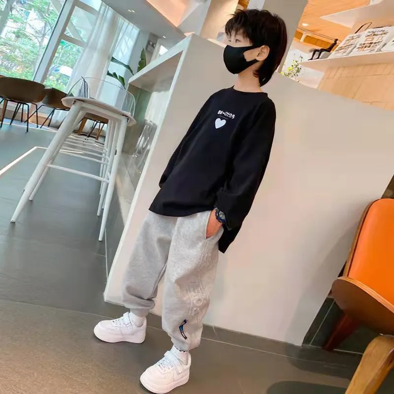 【100-170】アルファベット シンプル カジュアル スポーツ 春秋 薄手 冬 裏起毛 子供服 ジュニア 男の子 キッズ スウェット パンツ ボトムス