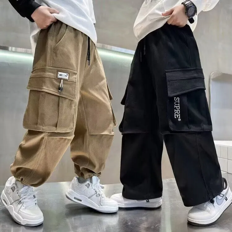 120-170 今季大注目 春秋 子供服 キッズ ジュニア 男の子 ポケット付き 無地 ロング丈 ボトムス パンツ