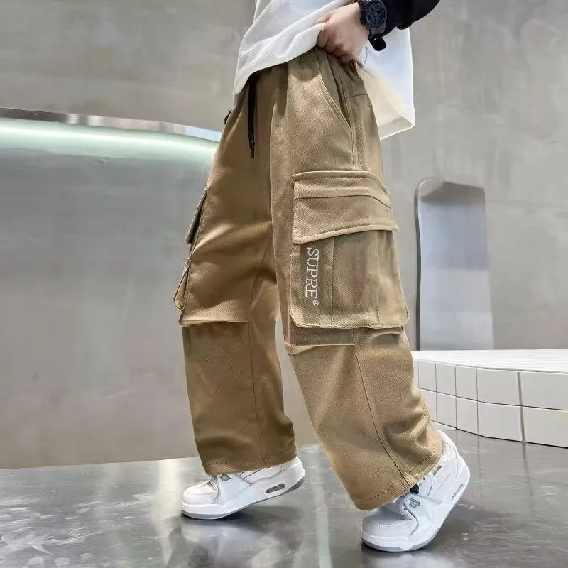 120-170 今季大注目 春秋 子供服 キッズ ジュニア 男の子 ポケット付き 無地 ロング丈 ボトムス パンツ