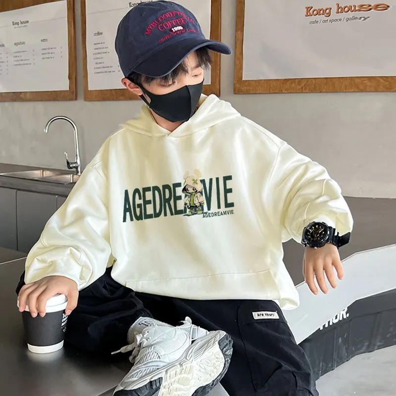 100-160 流行の予感 春秋冬 男の子 子供服 キッズ ジュニア フード付き プリント 裏起毛 厚手 カジュアル トップス パーカー