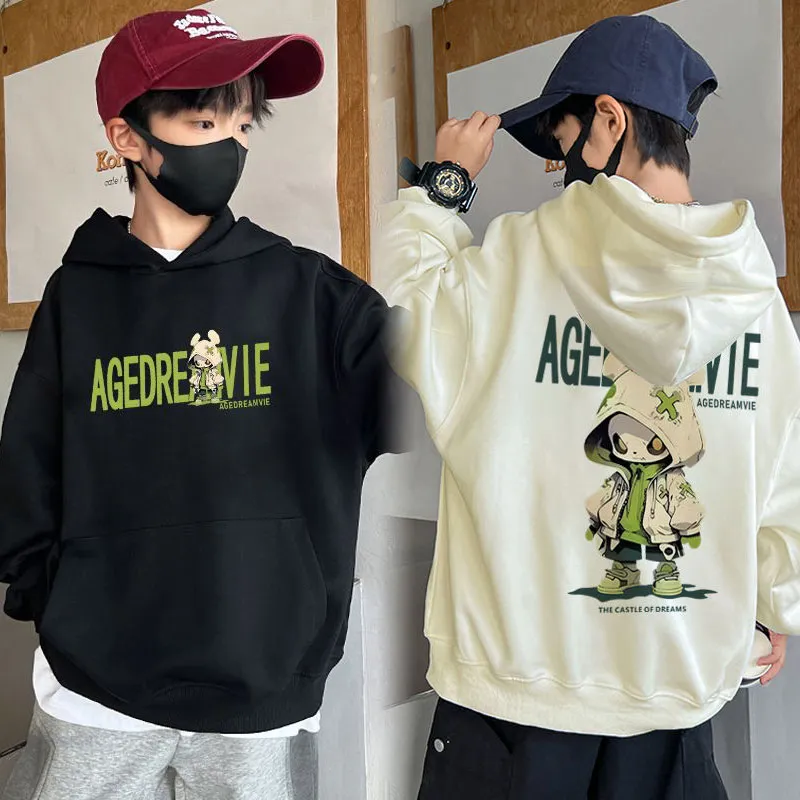 100-160 流行の予感 春秋冬 男の子 子供服 キッズ ジュニア フード付き プリント 裏起毛 厚手 カジュアル トップス パーカー