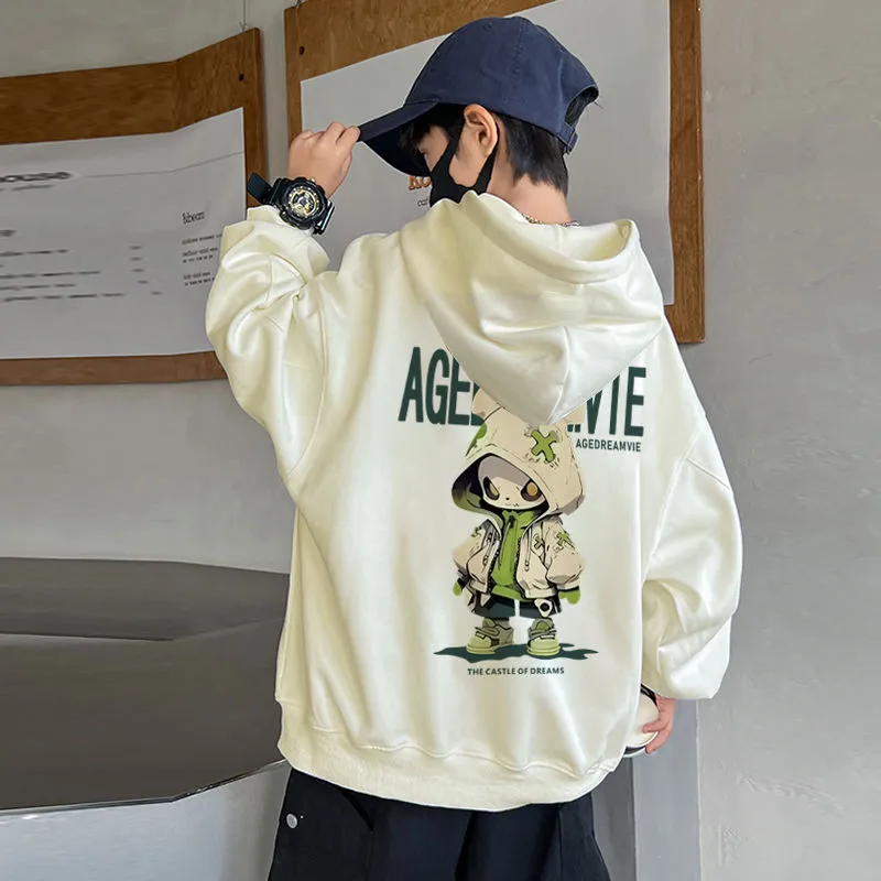 100-160 流行の予感 春秋冬 男の子 子供服 キッズ ジュニア フード付き プリント 裏起毛 厚手 カジュアル トップス パーカー