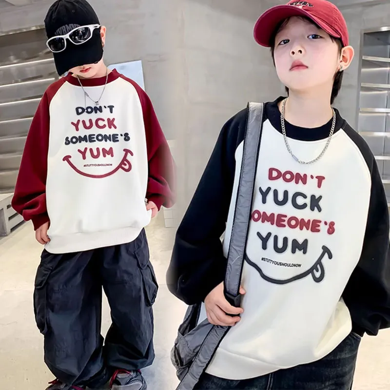 100-160 個性的なデザイン 秋冬 男の子 子供服 キッズ ジュニア 裏起毛 アルファベット 厚手 配色 トップス トレーナー スウェット
