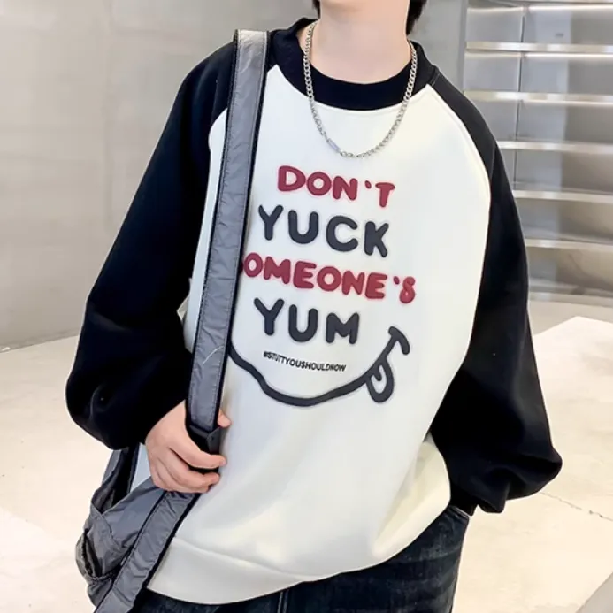 100-160 個性的なデザイン 秋冬 男の子 子供服 キッズ ジュニア 裏起毛 アルファベット 厚手 配色 トップス トレーナー スウェット