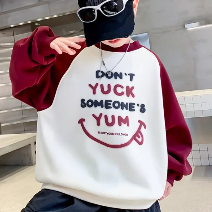 100-160 個性的なデザイン 秋冬 男の子 子供服 キッズ ジュニア 裏起毛 アルファベット 厚手 配色 トップス トレーナー スウェット