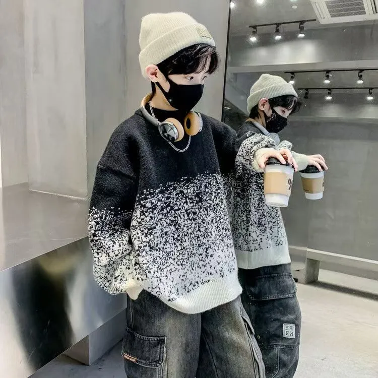 100-170 高見えデザイン 秋冬 男の子 子供服 キッズ ジュニア ニット 配色 心地よい 暖かい トップス セーター