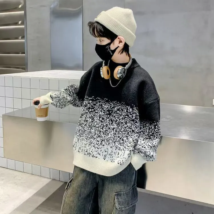 100-170 高見えデザイン 秋冬 男の子 子供服 キッズ ジュニア ニット 配色 心地よい 暖かい トップス セーター