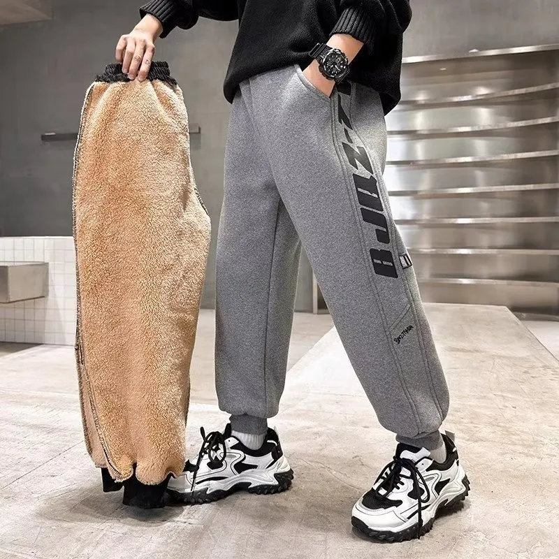 120-170 Basic日常簡約 秋冬 男の子 子供服 キッズ ジュニア 裏起毛 厚手 アルファベット ボトムス パンツ