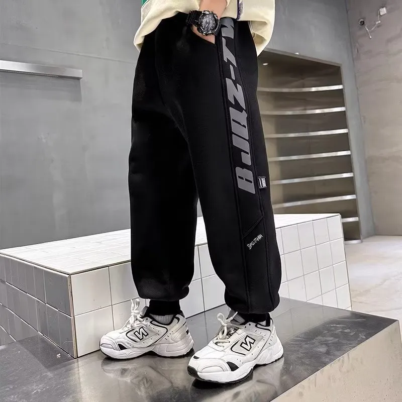 120-170 Basic日常簡約 秋冬 男の子 子供服 キッズ ジュニア 裏起毛 厚手 アルファベット ボトムス パンツ