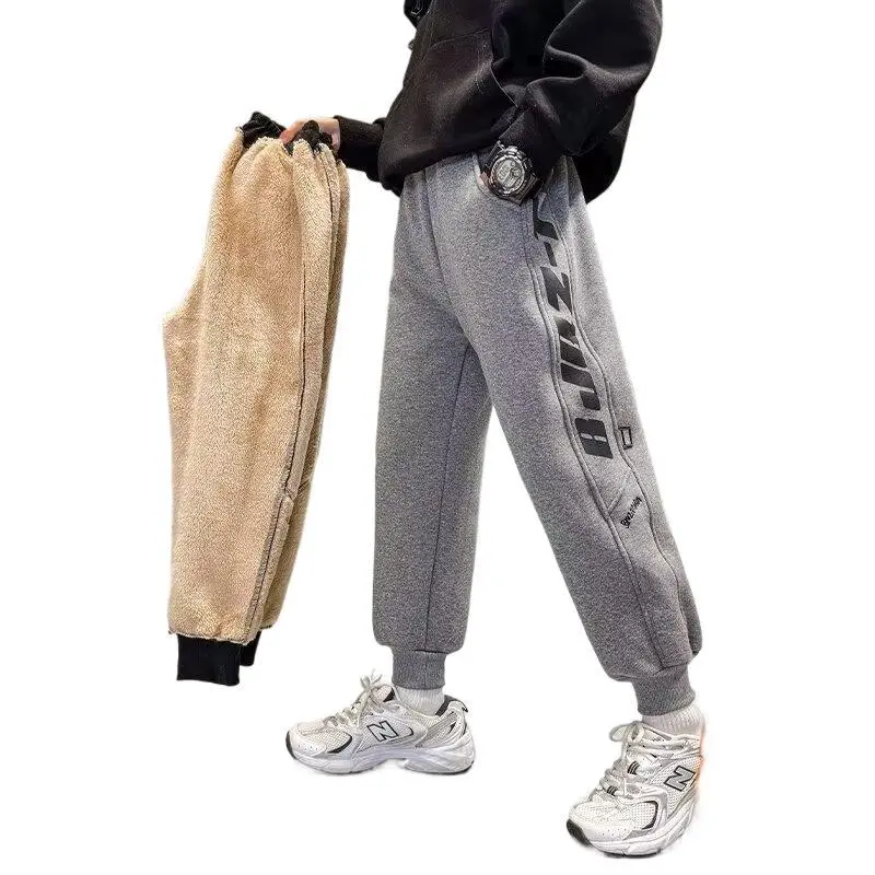 120-170 Basic日常簡約 秋冬 男の子 子供服 キッズ ジュニア 裏起毛 厚手 アルファベット ボトムス パンツ