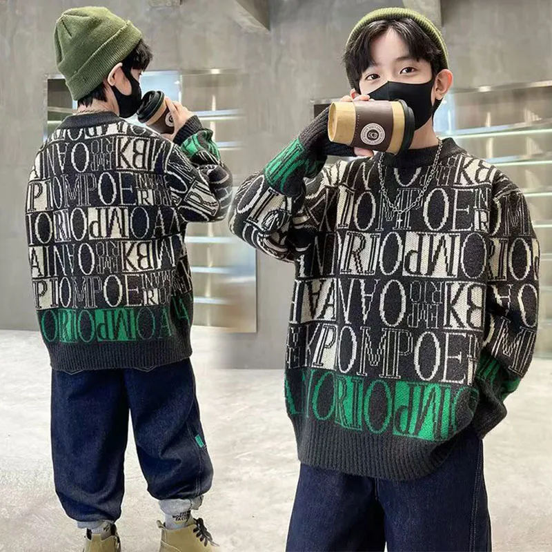 100-170 超快適 秋冬 男の子 子供服 キッズ ジュニア アルファベット 快適な肌触り  プルオーバー トップス ニット セーター