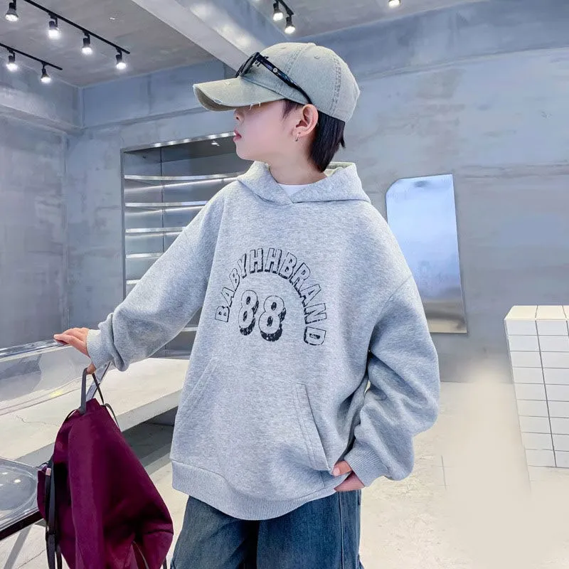 130-170 見逃し厳禁 秋冬 男の子 子供服 キッズ ジュニア フード付き 裏起毛 厚手 ポケット付き アルファベット トップス パーカー