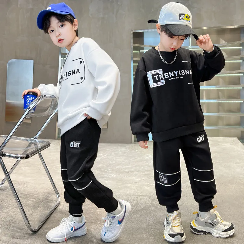 120-170 おしゃれ度高め 春秋 男の子 子供服 キッズ ジュニア プリント カジュアル トップス+パンツ ボトムス セットアップ