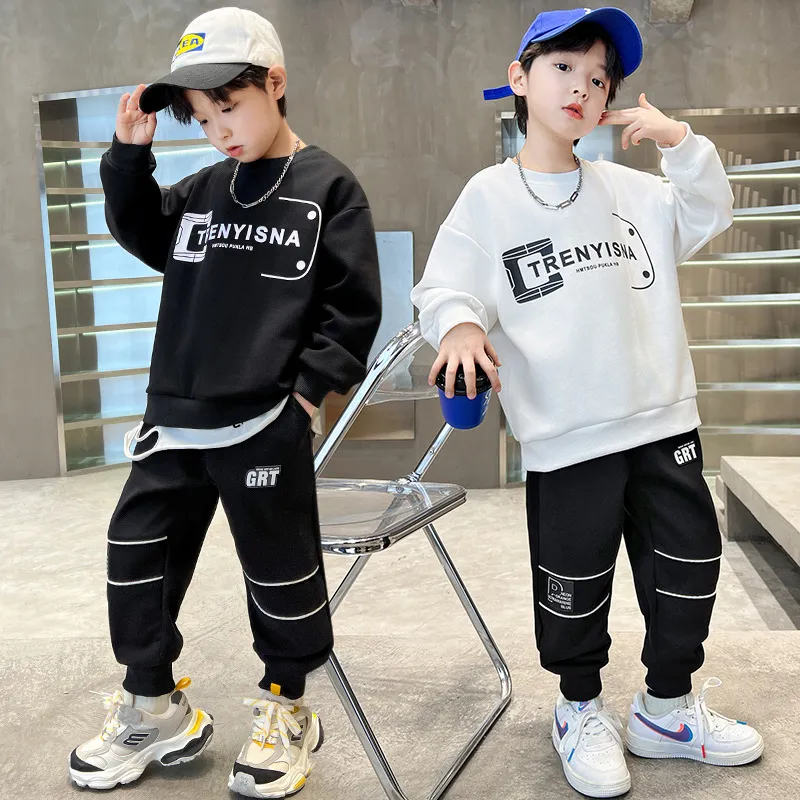 120-170 おしゃれ度高め 春秋 男の子 子供服 キッズ ジュニア プリント カジュアル トップス+パンツ ボトムス セットアップ