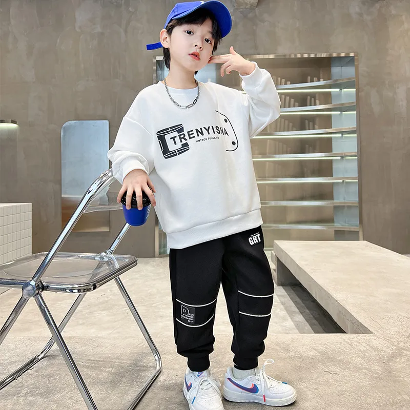 120-170 おしゃれ度高め 春秋 男の子 子供服 キッズ ジュニア プリント カジュアル トップス+パンツ ボトムス セットアップ