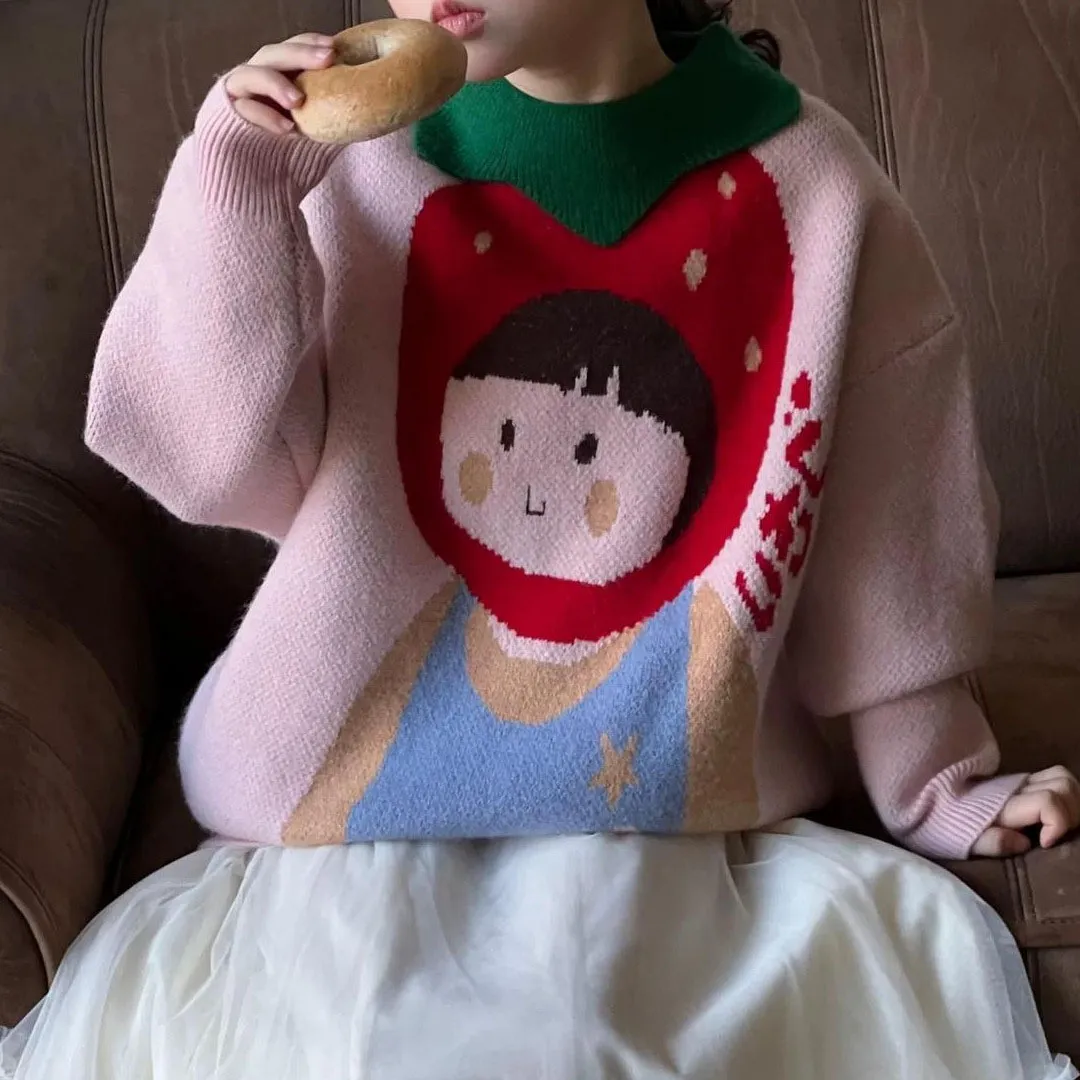 【120-170cm】セーター スウィート ルーズ 合わせやすい ラウンドネック ニット トップス