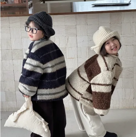 【90-140cm】話題沸騰中 大人気 レトロ キャンパス ラムウール 男の子 女の子 アウター