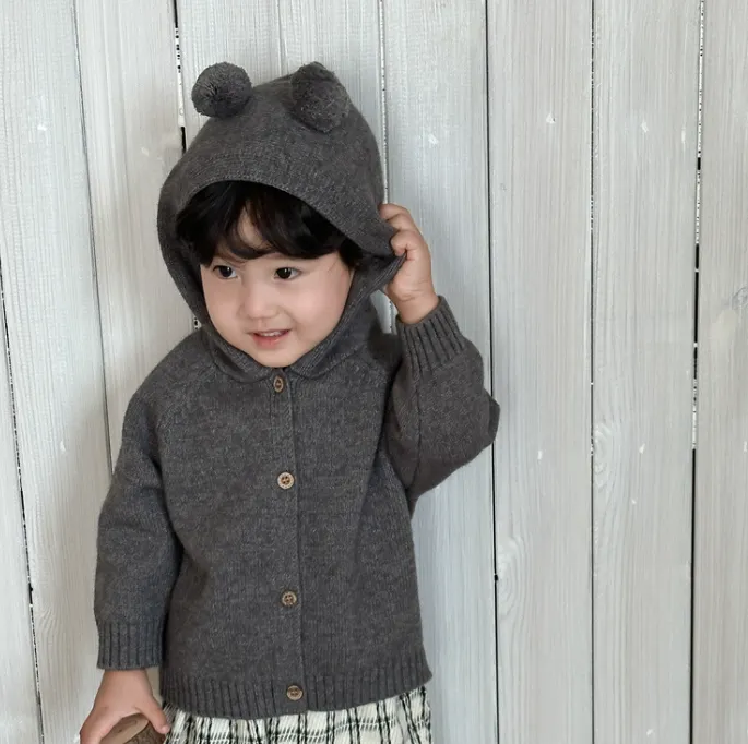 【73-100cm】着回し力抜群 カジュアル 快適 合わせやすい シンプル ニット フード付き カーディガン