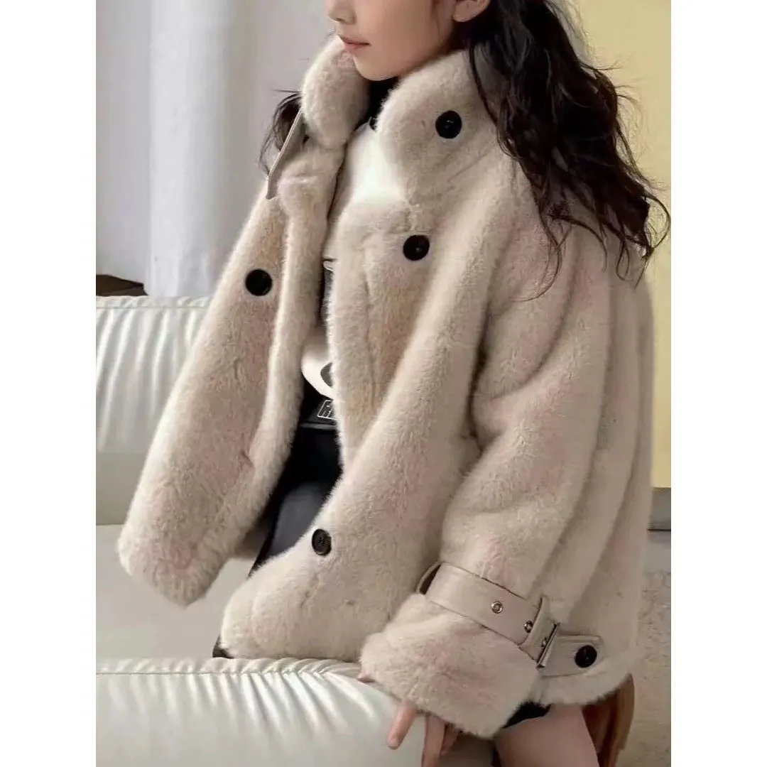 【120-170cm】アウター ふわふわ あったか シンプル 定番 女の子 スタンドネック コート