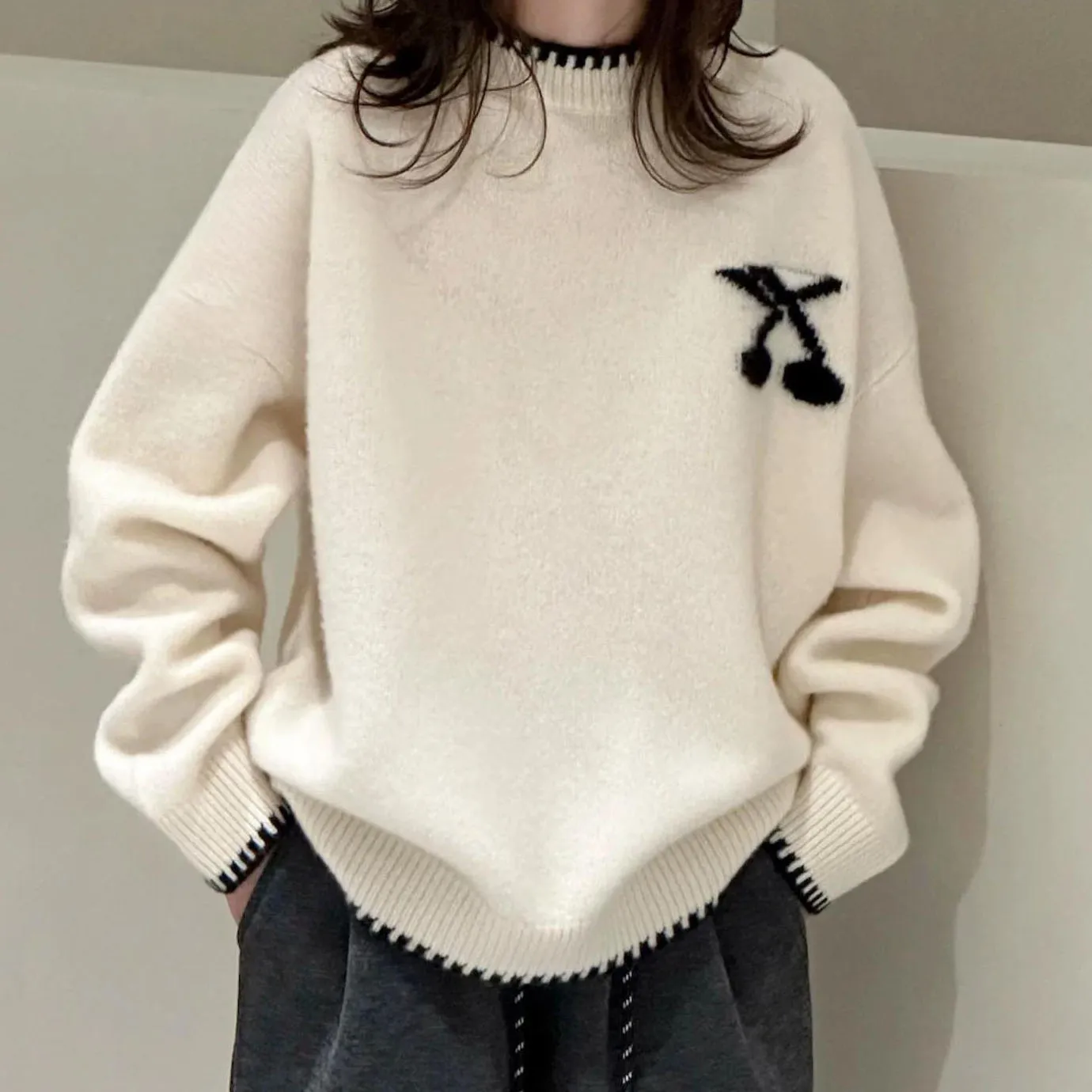 【120-170cm】セーター 女の子 カジュアル ルーズ ラウンドネック 着心地良い ニット セーター