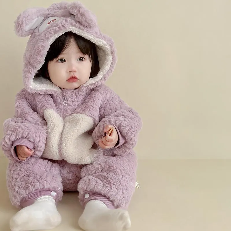 【66-100cm】絶対欲しい やわらかな素材 ふわふわ 可愛い フード付き ベビー ロンパース