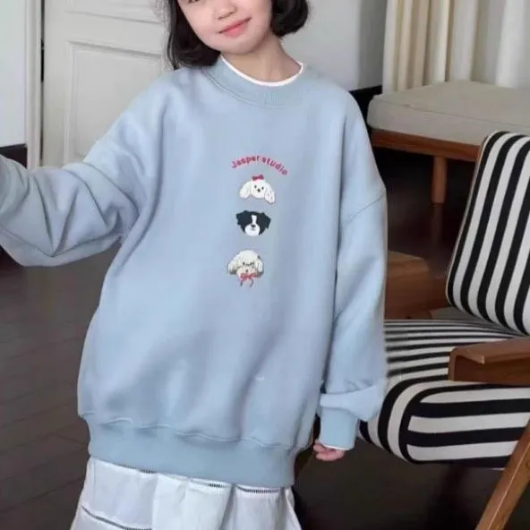 【110-170cm】トレーナーシンプルカートゥーンフェイクレイヤードルーズ可愛いトレーナー