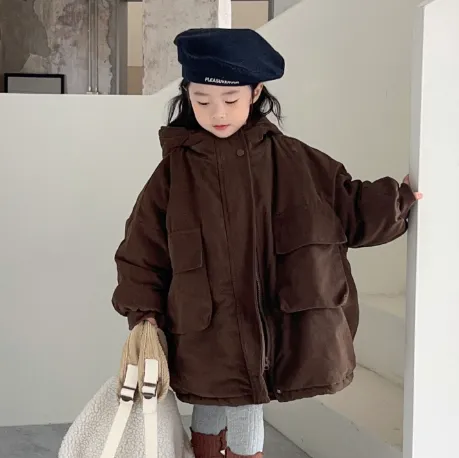 【80-150cm】絶対見逃さないで 可愛い ナチュラル あったか 無地 女の子 フード付き アウター