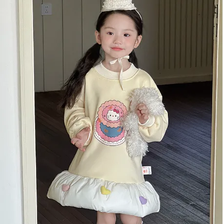 【80-130cm】好感度100%  超可愛い  スウィート カートゥーン プリンセス 女の子 長袖 ワンピース