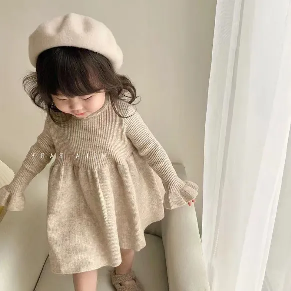 【80-140cm】絶対欲しい ins風 キュート ナチュラル 着心地良い 女の子 長袖 ニット ワンピース