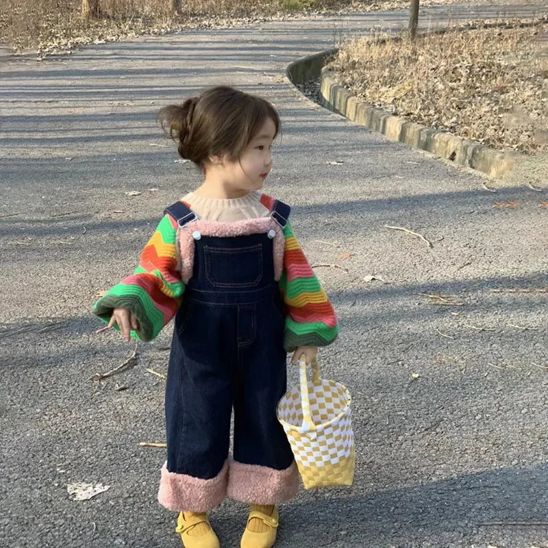 【90-140cm】毎日着たくなる おしゃれ 可愛い スウィート カジュアル 女の子 ニットセーター/サロペット