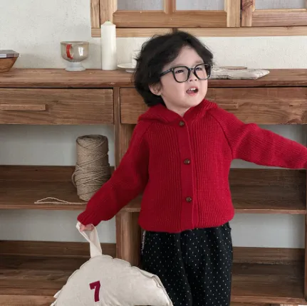 【80-140cm】取り入れたい 着心地良い 快適 無地 多色選べる フード付き ニット アウター