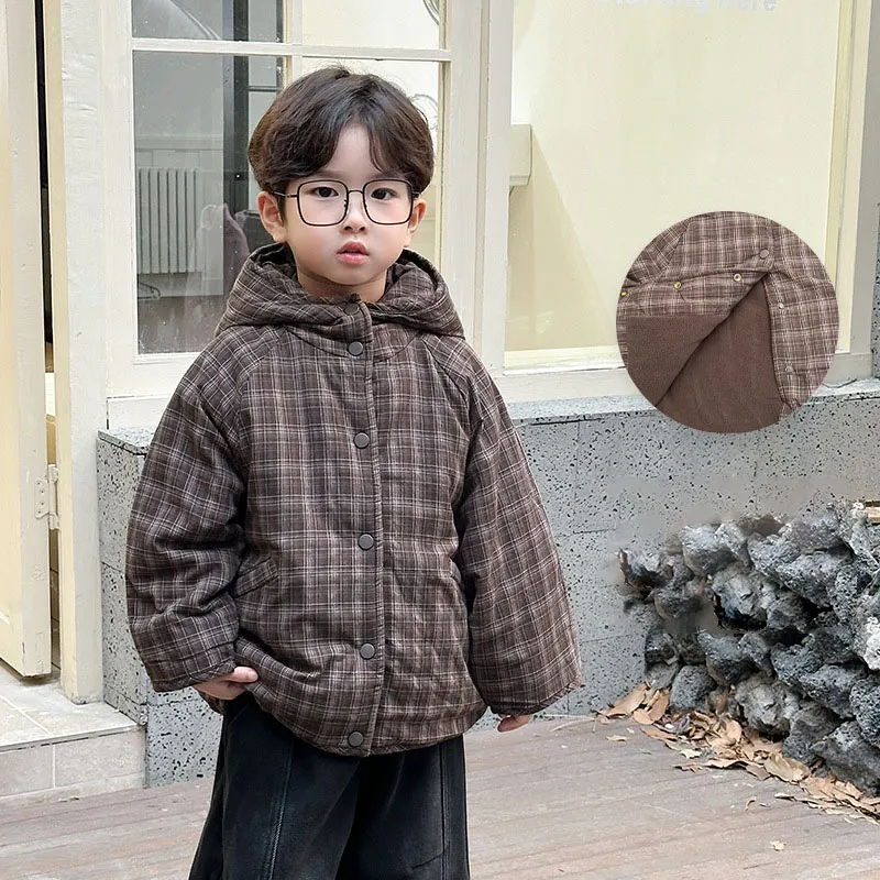 【90-150cm】超人気 カジュアル 楽ちん チェック柄 フード付き ルーズ 合わせやすい アウター