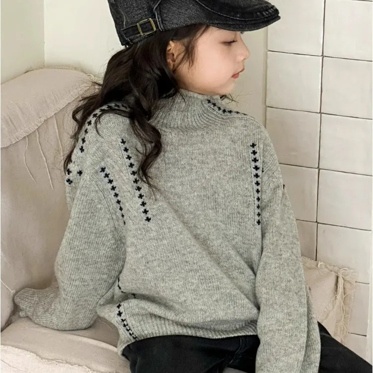 【110-160cm】好感度アップ ディリー ルーズ シンプル 着心地良い ハーフネック ニット セーター