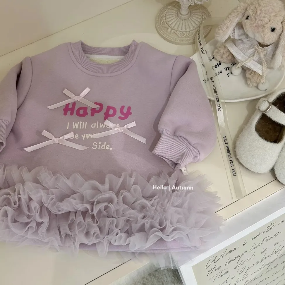 【90-140cm】好感度100％ 大活躍 オシャレ リボン付き 可愛い 女の子 長袖 ワンピース