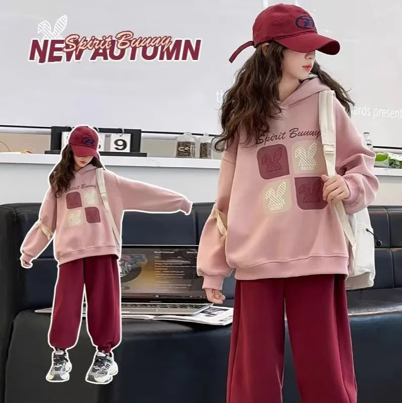 【120-170cm】二点セット オシャレ 快適 カートゥーン アルファベット 女の子 裏起毛 パーカー+パンツ セットアップ