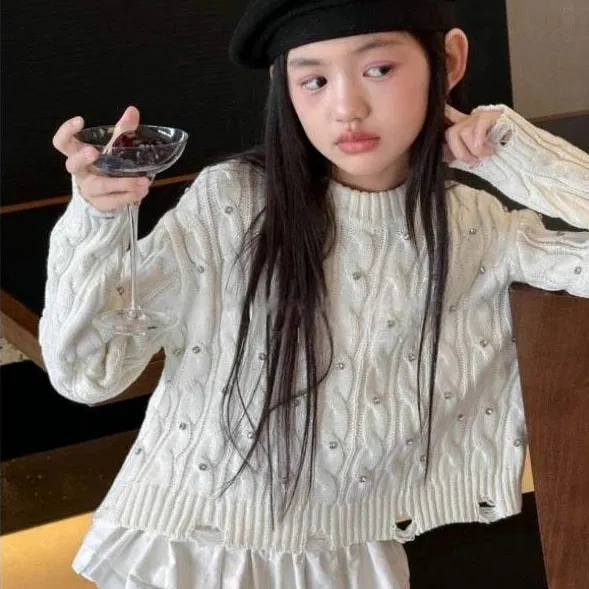 【120-170cm】ニット セーター 女の子 可愛い ディリー おしゃれ ラウンドネック 長袖 トップス