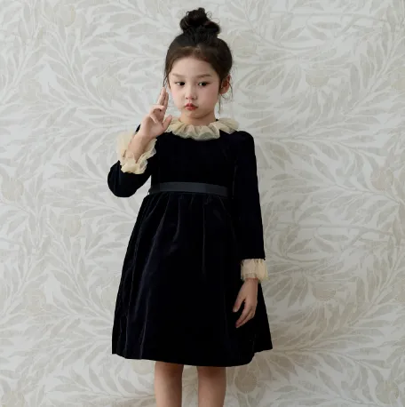 【120-170cm】毎日着たくなる プリンセス フリル衿 セレブリティ 女の子 ワンピース