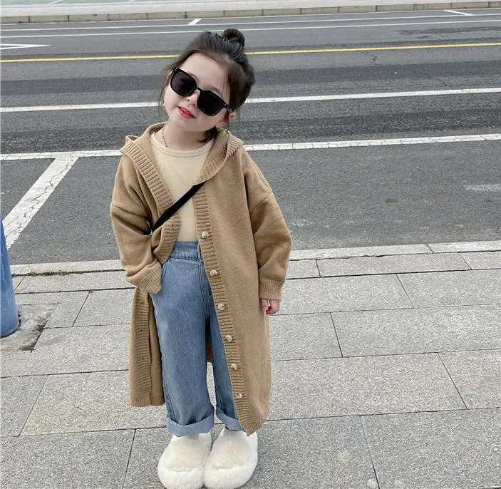 【90-140cm】絶対見逃さないで ファッション おしゃれ フェミニン フード付き 中長 女の子 カーディガン