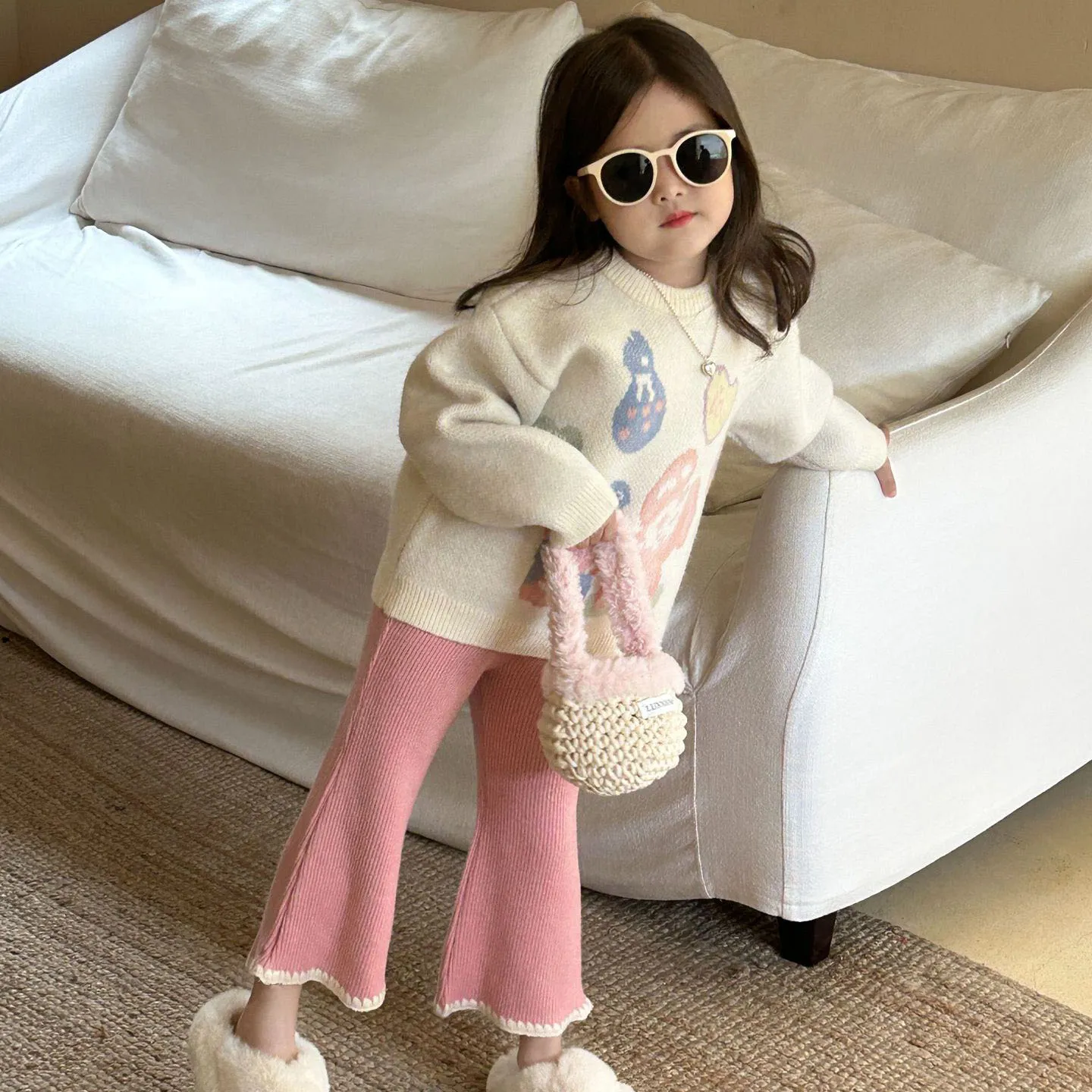 【90-140cm】人気上昇中  可愛い  スウィート ガーリッシュ フェミニン 女の子 セーター/パンタロン