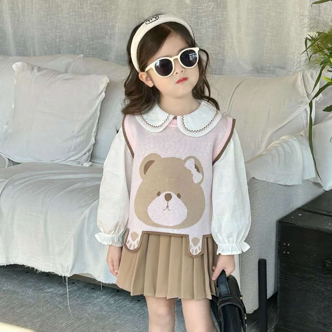 【90-140cm】おしゃれ  毎日着たくなる  可愛い スウィート  学園風  女の子  タンクトップ/シャツ/プリーツ